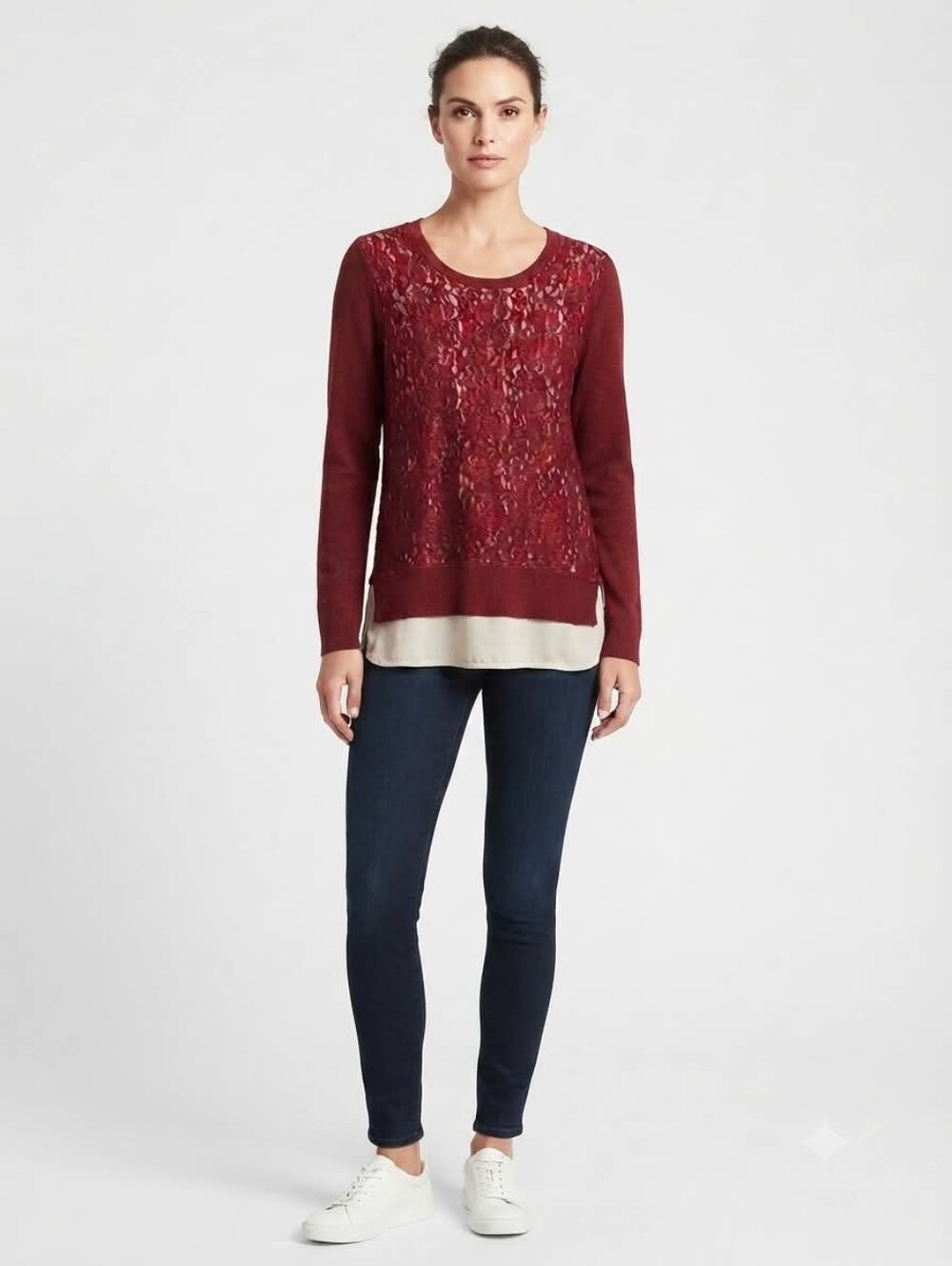 Simply Vera Vera Wang Sweater Mock-Layer Lace Size Large
